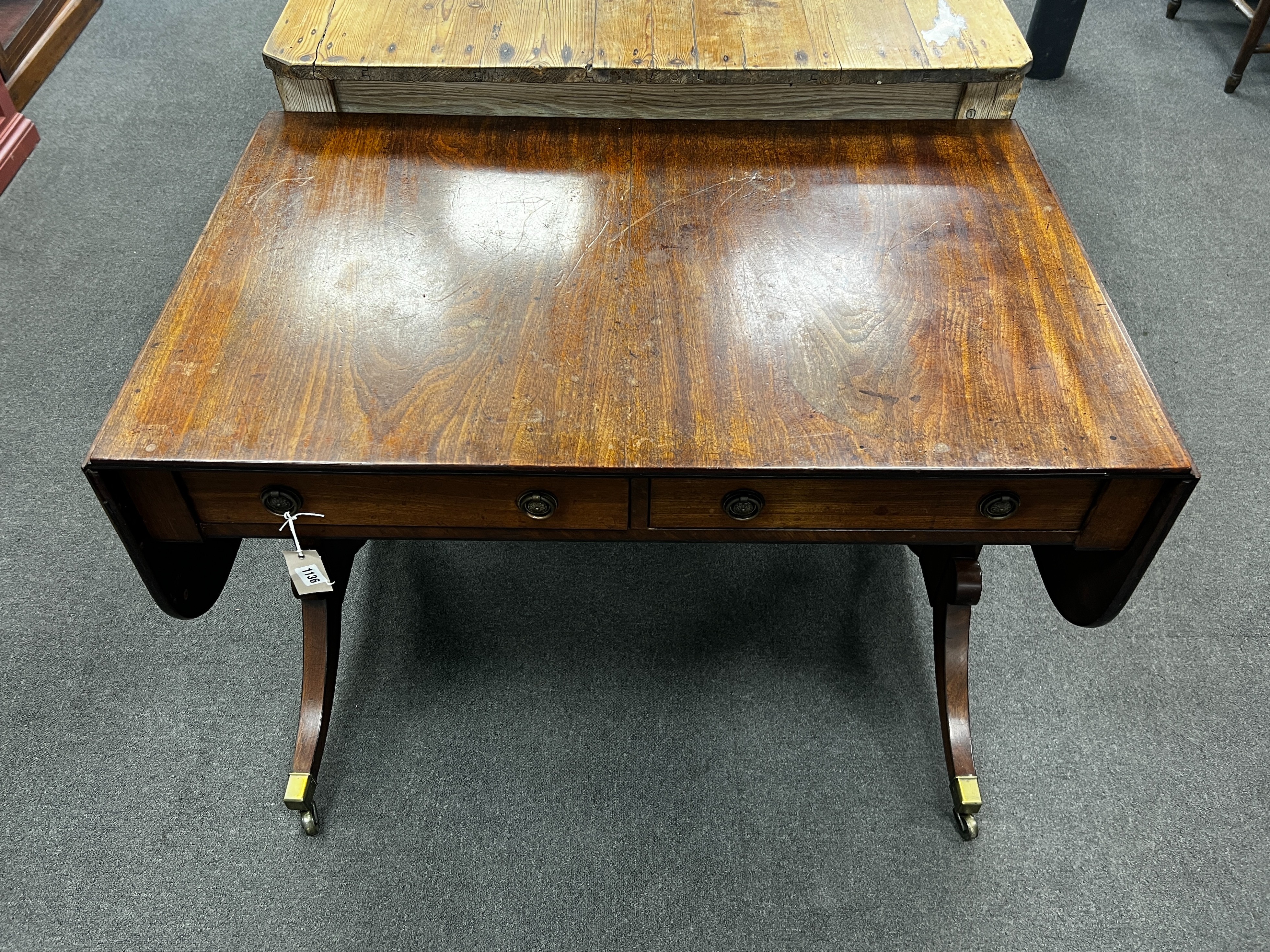 A Regency mahogany sofa table, width 100cm, depth 64cm, height 74cm